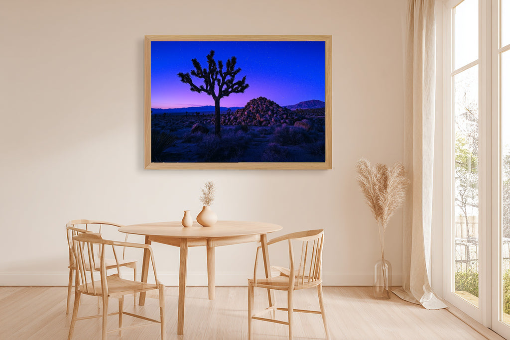 Timeless Joshua Tree Blue Hour — Cozy Studio Wall Art, Warm Living Room Decor, Stretched Canvas, Ready to Hang — joshua-tree-blue-hour-dining-room-wall-art.jpg