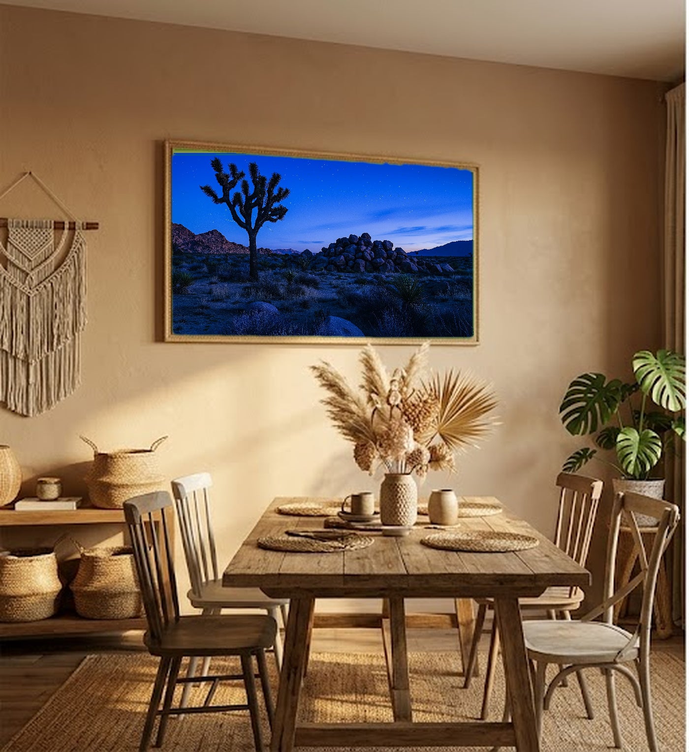 Joshua Tree Canvas Wall Art | Blue Hour Desert Print, Southwest Mojave Decor, Stretched Canvas — joshua-tree-blue-hour-hallway-wall-art.jpg