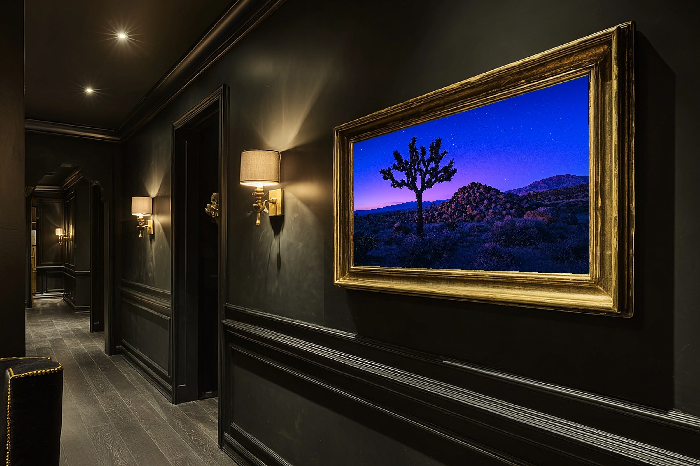 Timeless Joshua Tree Blue Hour — Cozy Studio Wall Art, Warm Living Room Decor, Stretched Canvas, Ready to Hang — joshua-tree-blue-hour-hallway-wall-art.jpg