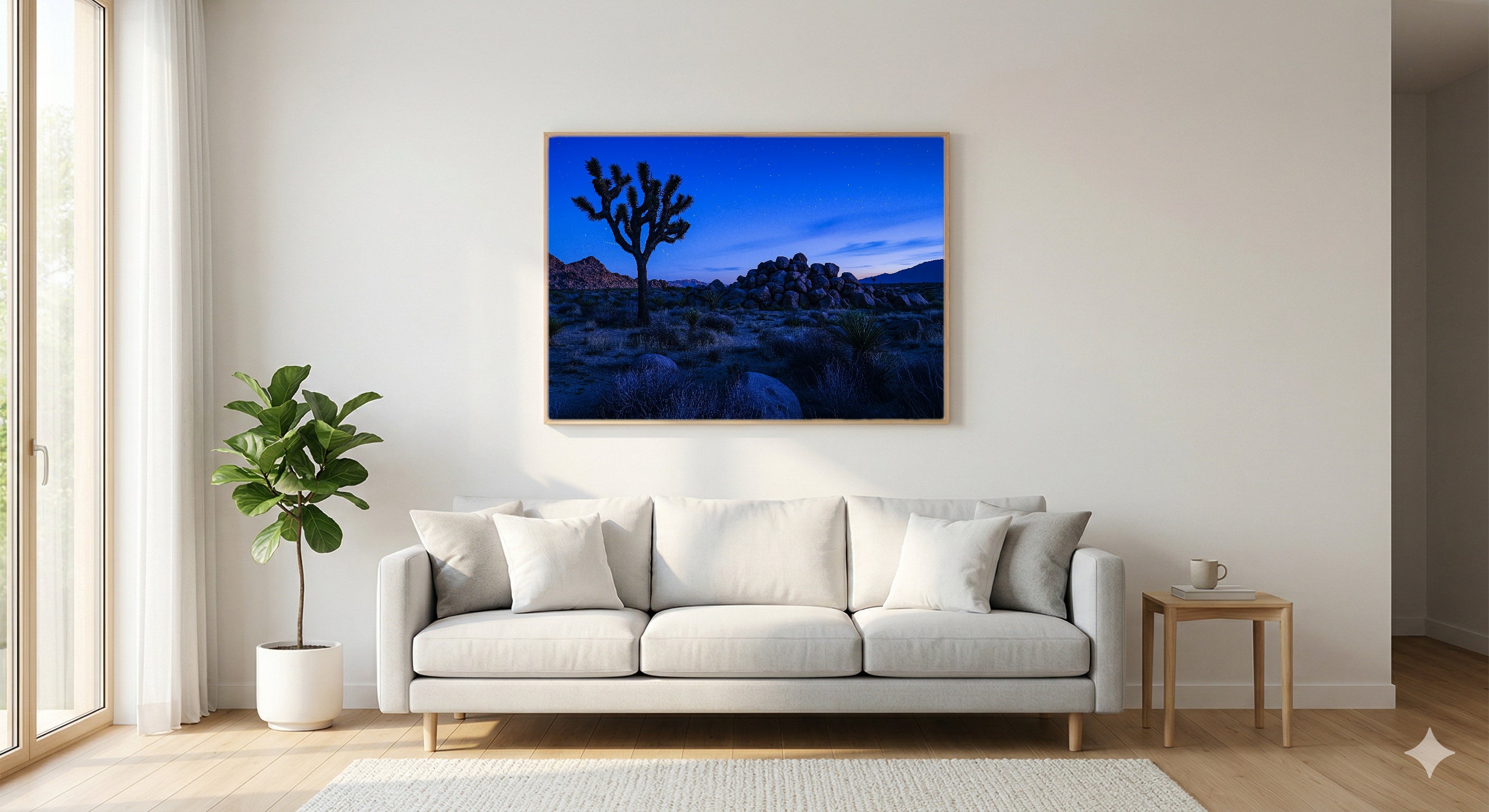 Joshua Tree Canvas Wall Art | Blue Hour Desert Print, Southwest Mojave Decor, Stretched Canvas — joshua-tree-blue-hour-living-room-wall-art.jpg
