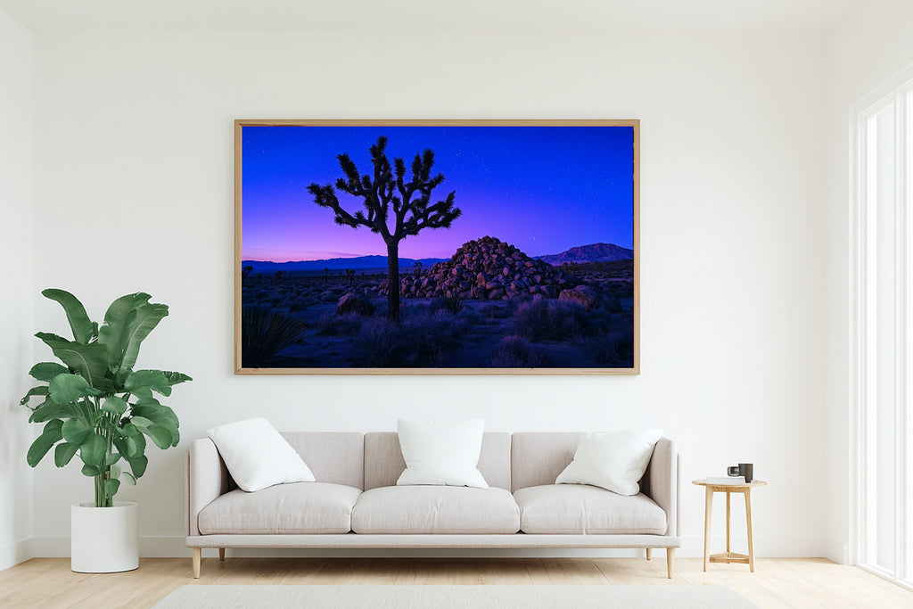 Timeless Joshua Tree Blue Hour — Cozy Studio Wall Art, Warm Living Room Decor, Stretched Canvas, Ready to Hang — joshua-tree-blue-hour-living-room-wall-art.jpg