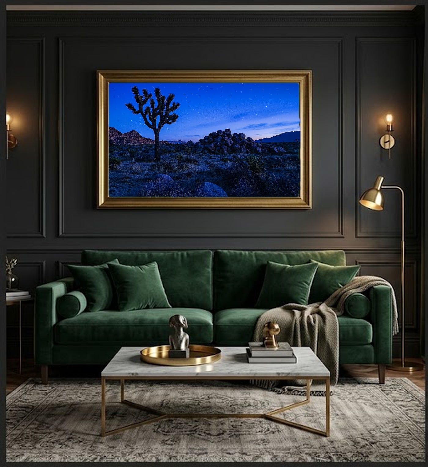Joshua Tree Canvas Wall Art | Blue Hour Desert Print, Southwest Mojave Decor, Stretched Canvas — joshua-tree-blue-hour-office-wall-art.jpg