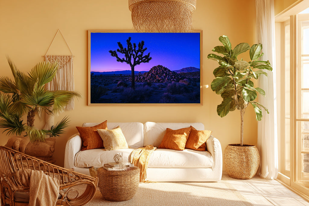 Timeless Joshua Tree Blue Hour — Cozy Studio Wall Art, Warm Living Room Decor, Stretched Canvas, Ready to Hang — joshua-tree-blue-hour-room-5-wall-art.jpg