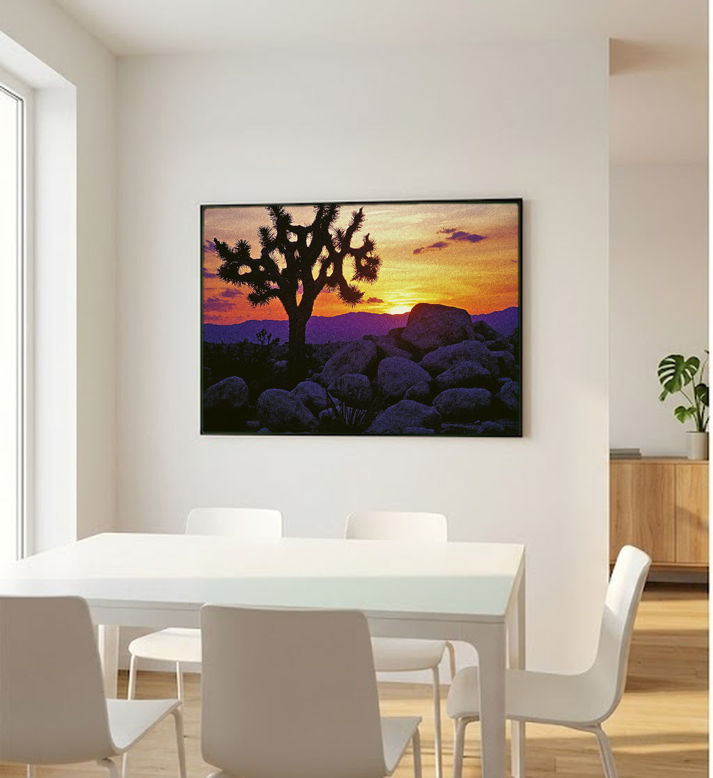 Joshua Tree Canvas Wall Art | Retro Travel Poster Print, Desert 70s Decor, Stretched Canvas — joshua-tree-retro-poster-bedroom-wall-art.jpg