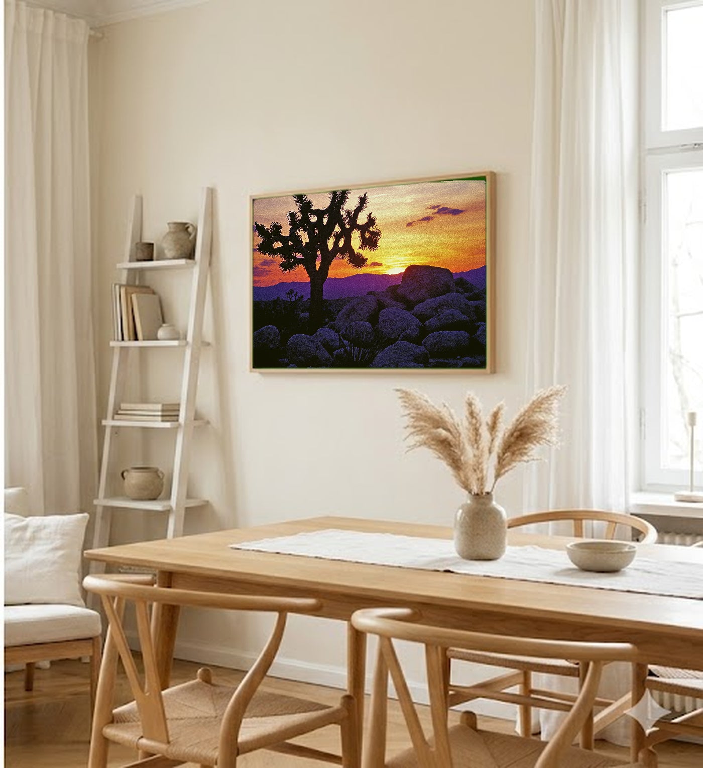 Joshua Tree Canvas Wall Art | Retro Travel Poster Print, Desert 70s Decor, Stretched Canvas — joshua-tree-retro-poster-dining-room-wall-art.jpg