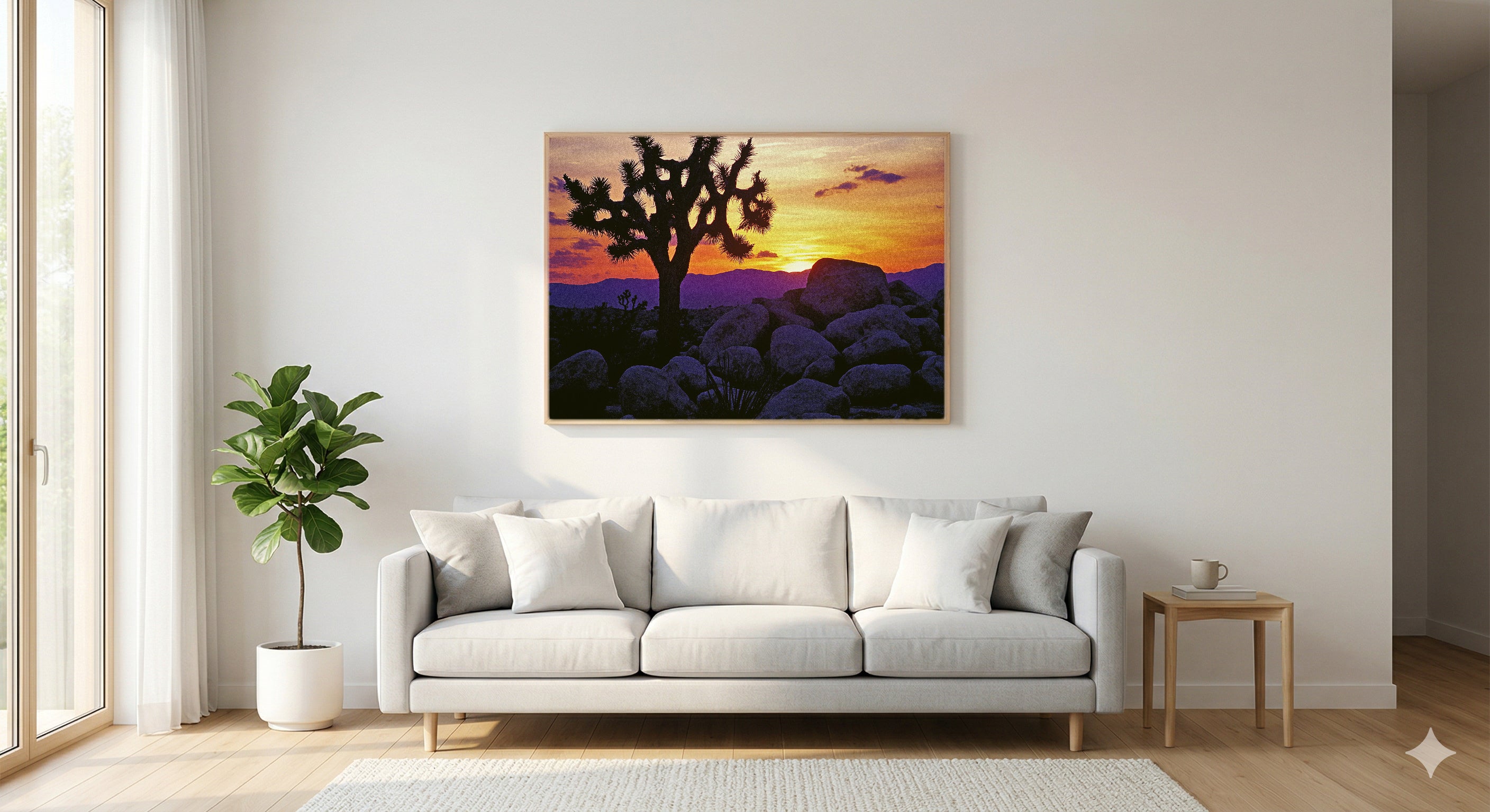 Joshua Tree Canvas Wall Art | Retro Travel Poster Print, Desert 70s Decor, Stretched Canvas — joshua-tree-retro-poster-living-room-wall-art.jpg