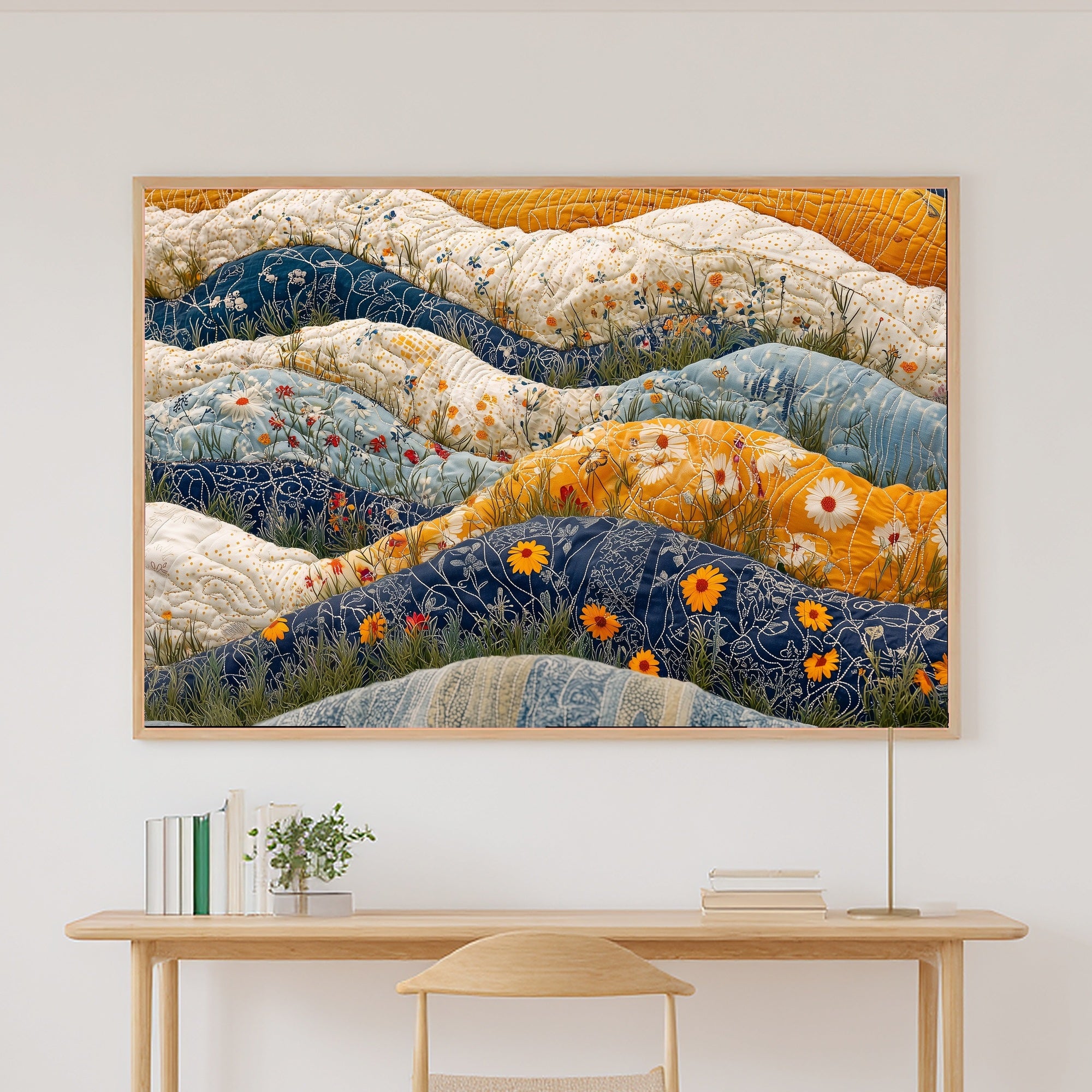 Kantha Quilt Wildflower Canvas Print, Fresh Botanical Feel, Reading Nook Focal Point, Premium Canvas, Christmas Gift for Nature Lovers — kantha-quilt-wildflower-canvas-print.jpg
