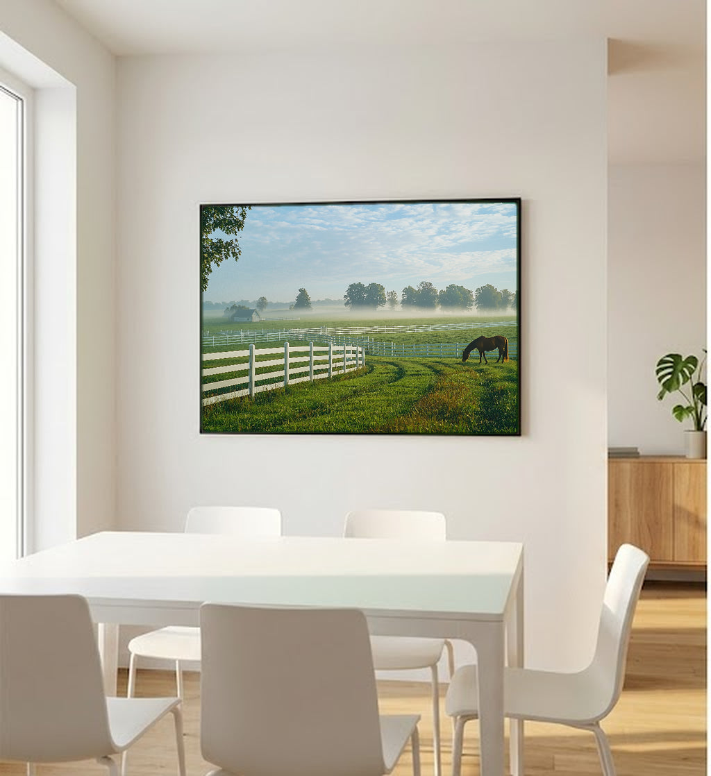 Kentucky Horse Farm Canvas Wall Art | Bluegrass Painterly Print, Equestrian Decor, Stretched Canvas — kentucky-horse-farm-bedroom-wall-art.jpg