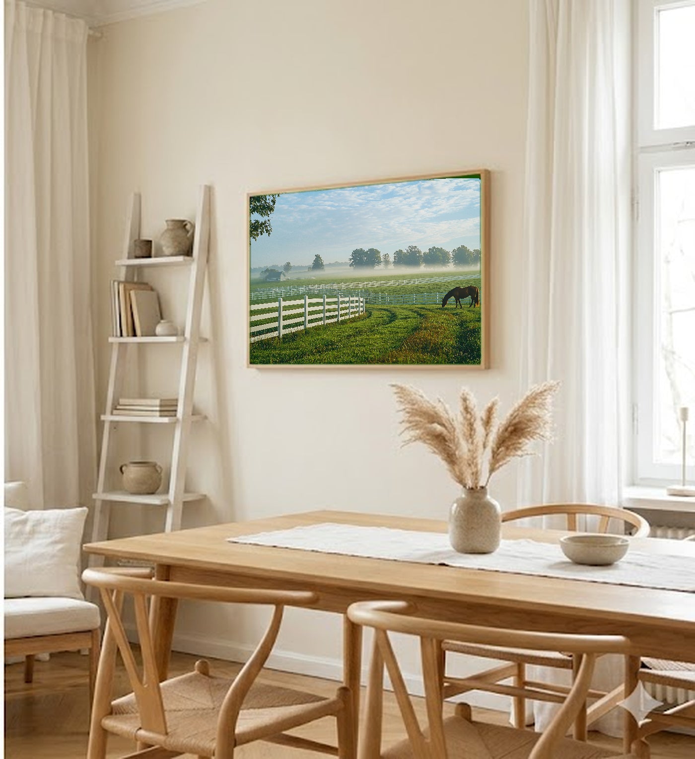 Kentucky Horse Farm Canvas Wall Art | Bluegrass Painterly Print, Equestrian Decor, Stretched Canvas — kentucky-horse-farm-dining-room-wall-art.jpg