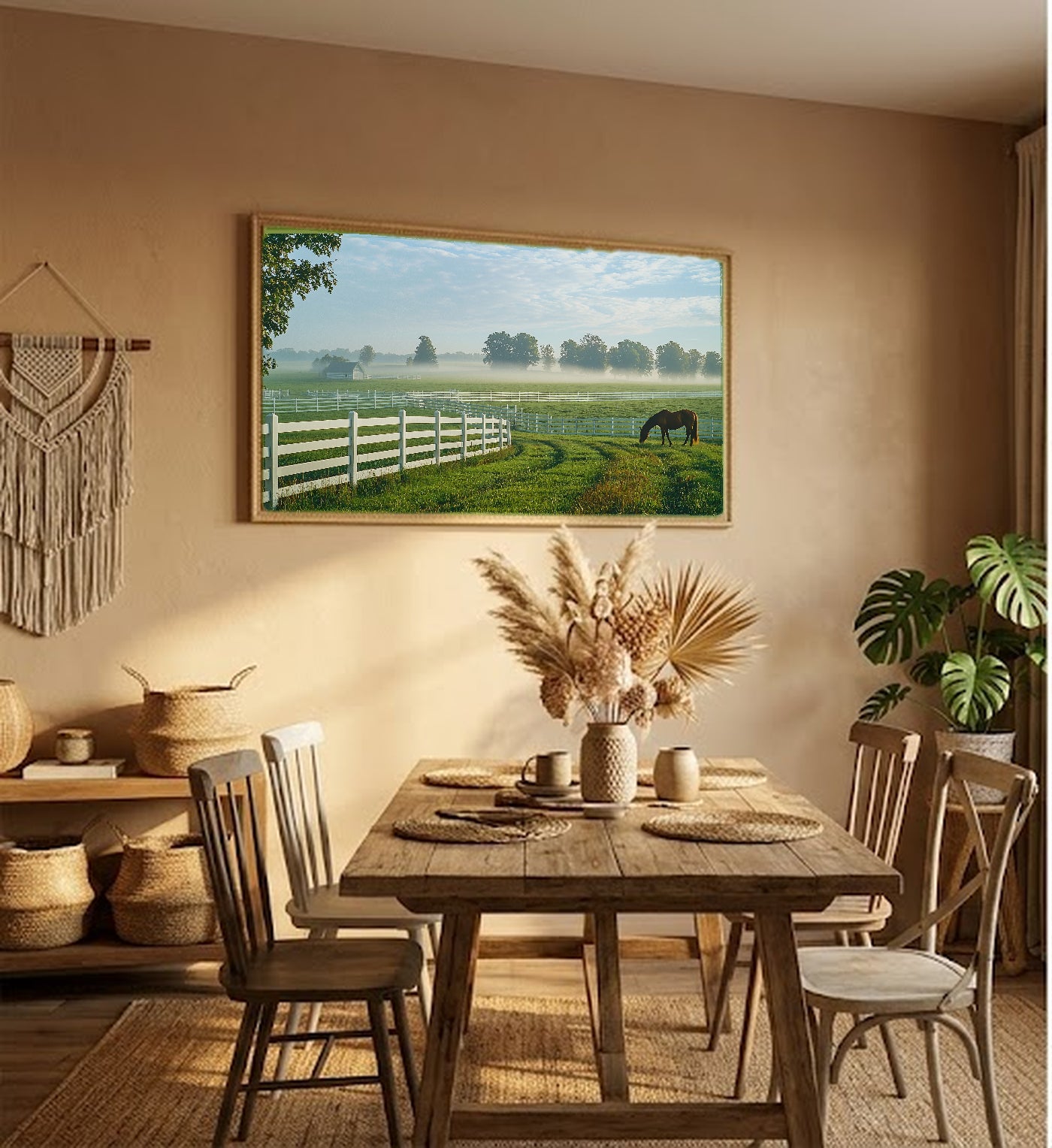 Kentucky Horse Farm Canvas Wall Art | Bluegrass Painterly Print, Equestrian Decor, Stretched Canvas — kentucky-horse-farm-hallway-wall-art.jpg