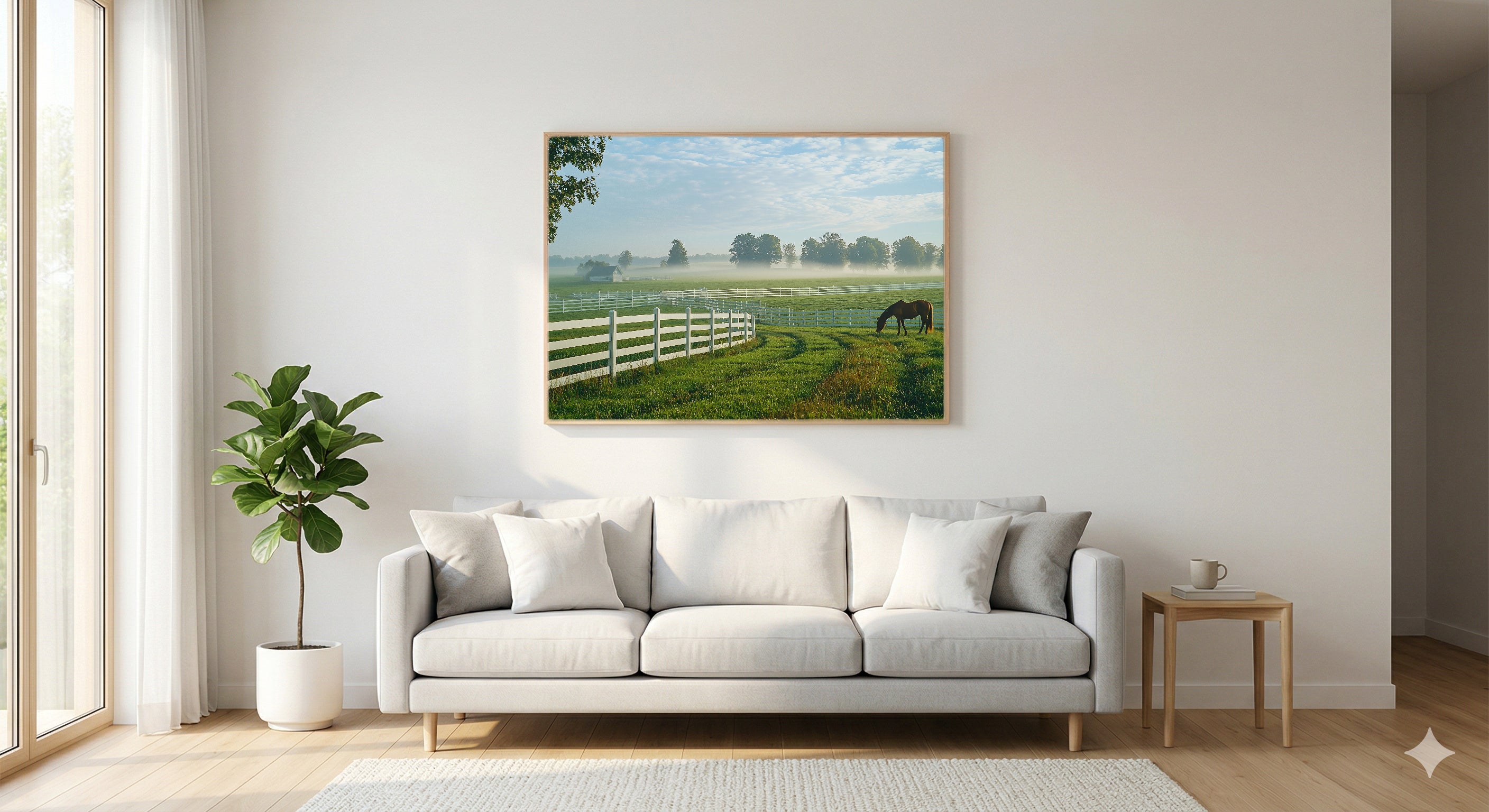 Kentucky Horse Farm Canvas Wall Art | Bluegrass Painterly Print, Equestrian Decor, Stretched Canvas — kentucky-horse-farm-living-room-wall-art.jpg