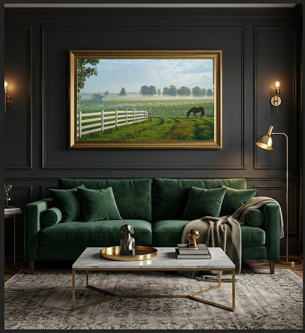 Kentucky Horse Farm Canvas Wall Art | Bluegrass Painterly Print, Equestrian Decor, Stretched Canvas — kentucky-horse-farm-office-wall-art.jpg