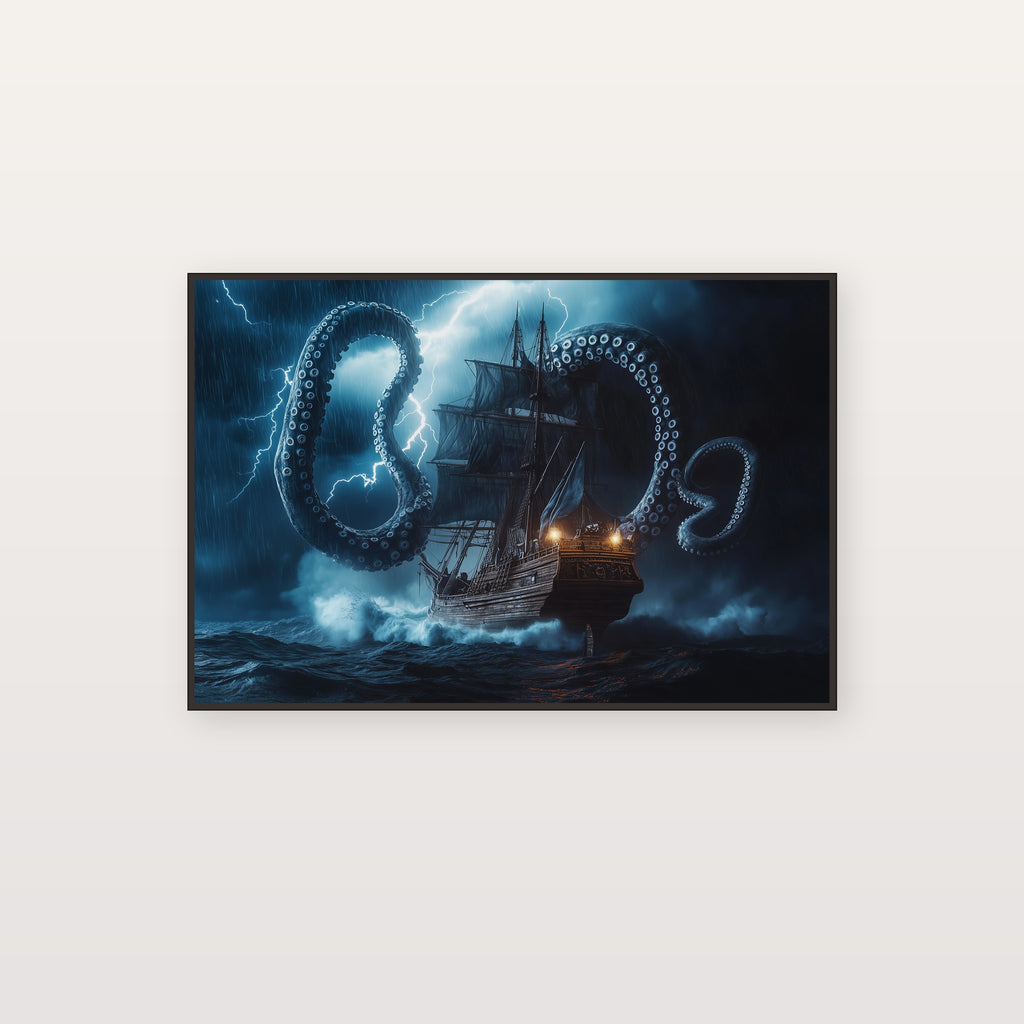 Kraken Canvas Wall Art | Ship Storm Print, Mythical Maritime Decor, Stretched Canvas — kraken-ship-storm-canvas-print.jpg