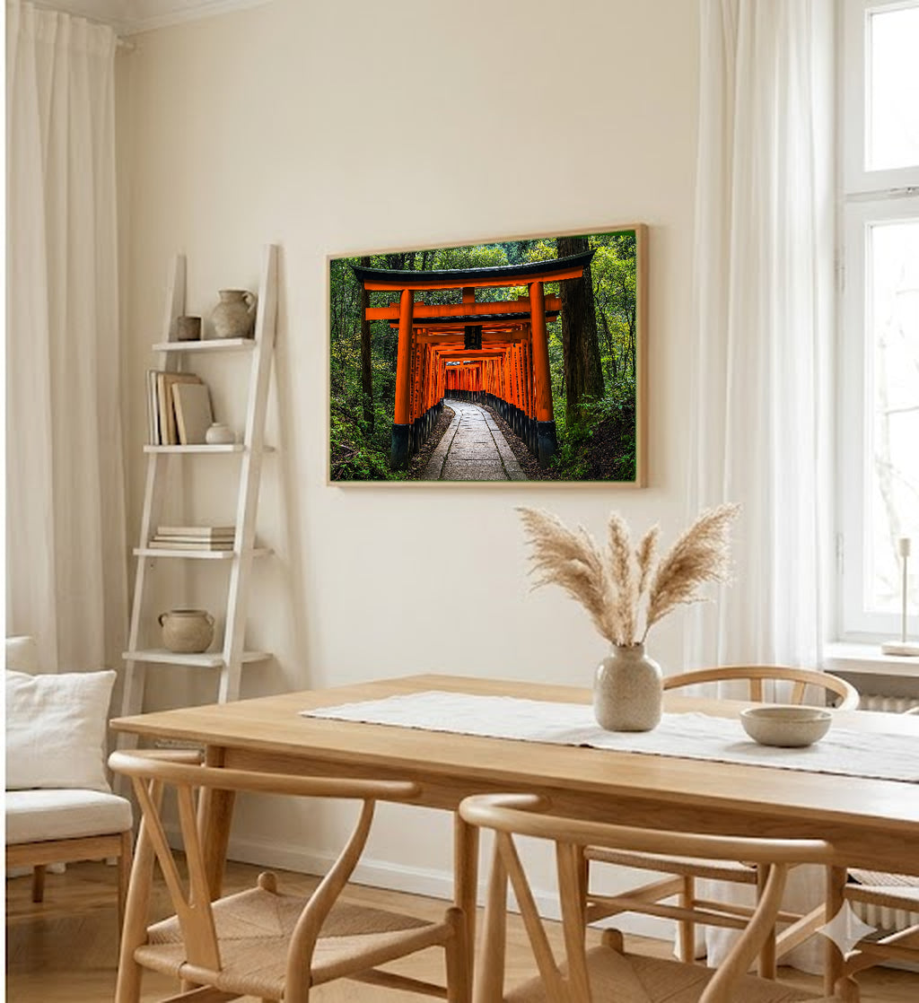Fushimi Inari Canvas Wall Art | Kyoto Torii Gates Print, Japanese Shrine, Asian Decor, Stretched Canvas — kyoto-fushimi-torii-dining-room-wall-art.jpg