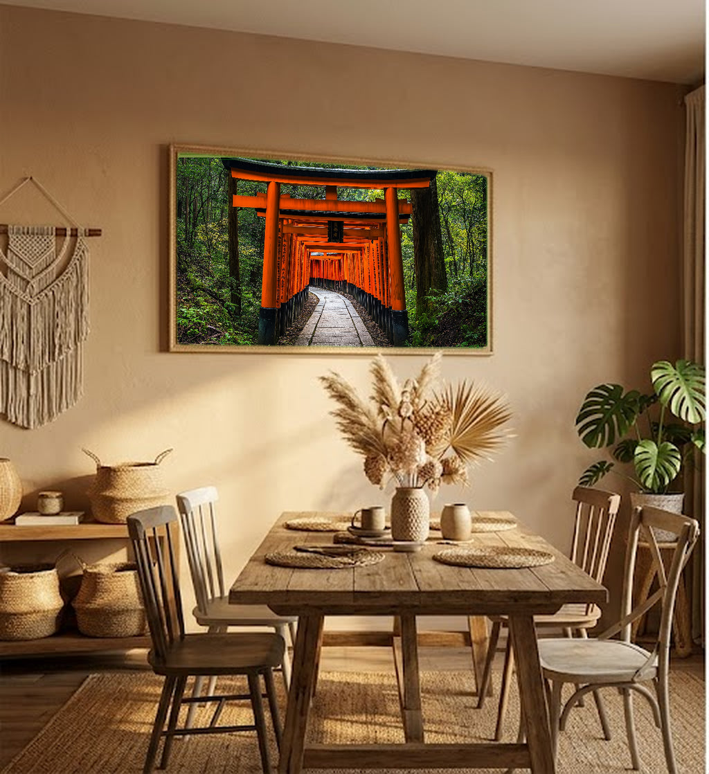 Fushimi Inari Canvas Wall Art | Kyoto Torii Gates Print, Japanese Shrine, Asian Decor, Stretched Canvas — kyoto-fushimi-torii-hallway-wall-art.jpg