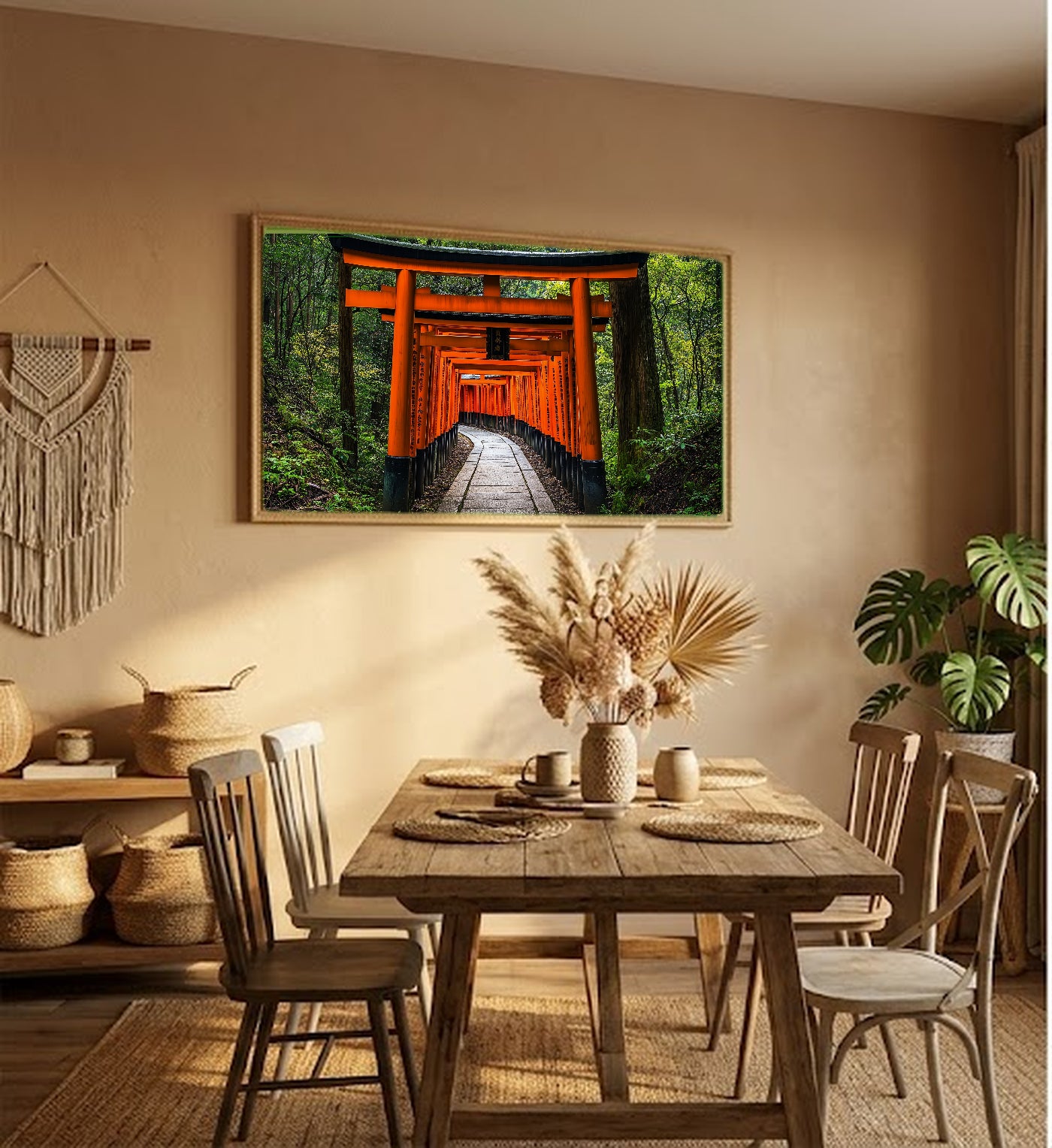 Fushimi Inari Canvas Wall Art | Kyoto Torii Gates Print, Japanese Shrine, Asian Decor, Stretched Canvas — kyoto-fushimi-torii-hallway-wall-art.jpg