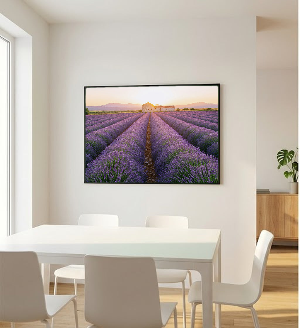 Lavender Field Canvas Wall Art | Provence France Sunset Print, Botanical Decor, Stretched Canvas — lavender-field-sunset-bedroom-wall-art.jpg