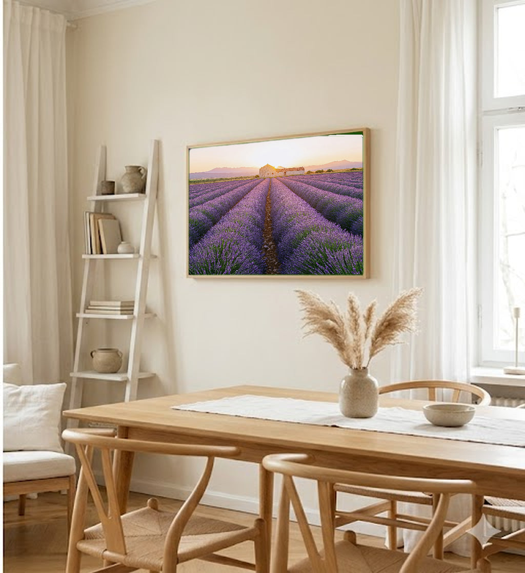 Lavender Field Canvas Wall Art | Provence France Sunset Print, Botanical Decor, Stretched Canvas — lavender-field-sunset-dining-room-wall-art.jpg