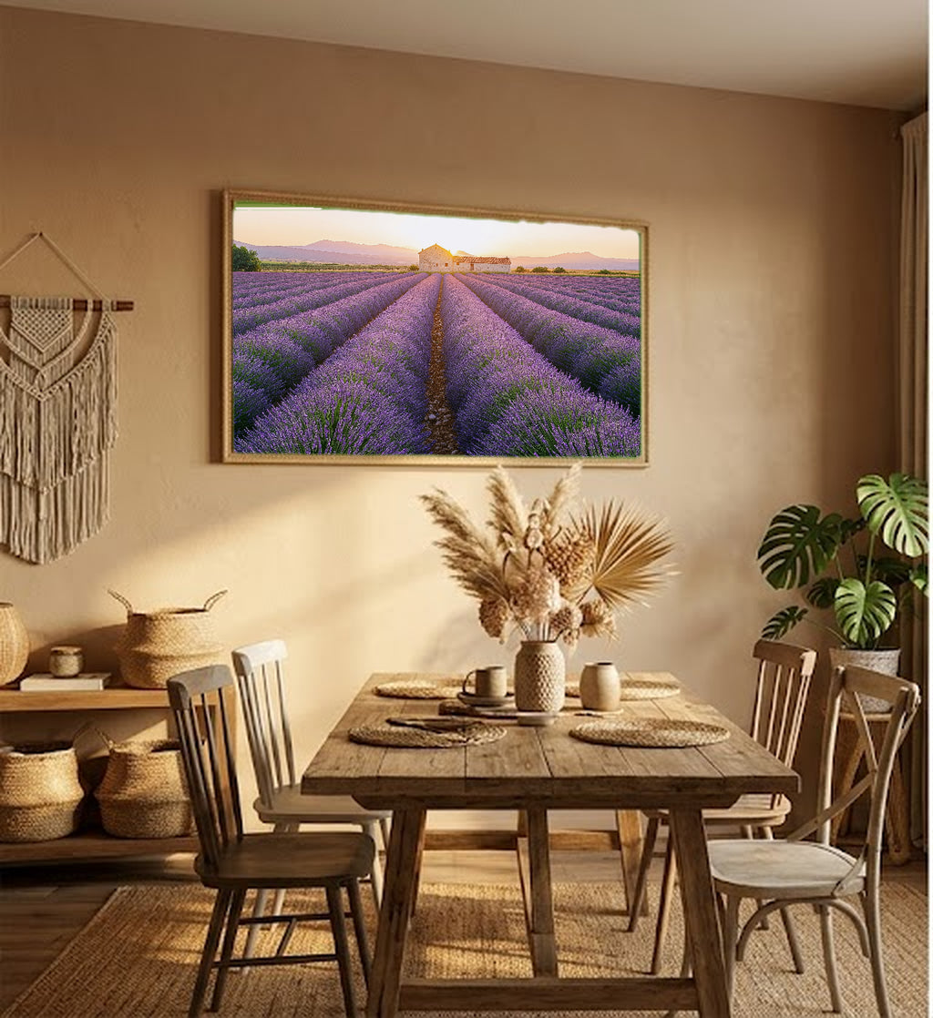 Lavender Field Canvas Wall Art | Provence France Sunset Print, Botanical Decor, Stretched Canvas — lavender-field-sunset-hallway-wall-art.jpg
