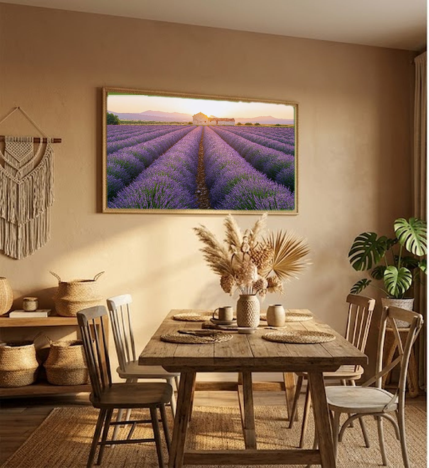 Lavender Field Canvas Wall Art | Provence France Sunset Print, Botanical Decor, Stretched Canvas — lavender-field-sunset-hallway-wall-art.jpg