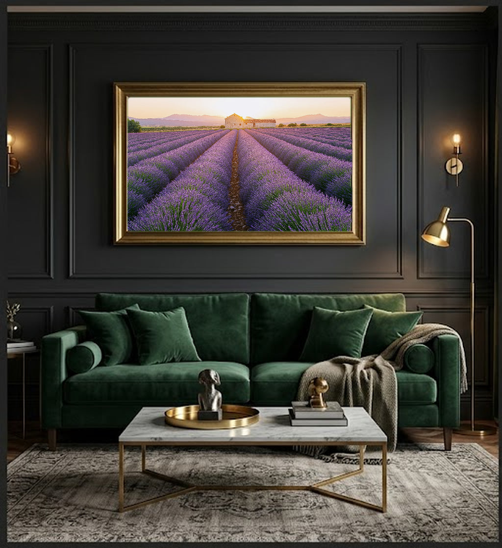 Lavender Field Canvas Wall Art | Provence France Sunset Print, Botanical Decor, Stretched Canvas — lavender-field-sunset-office-wall-art.jpg