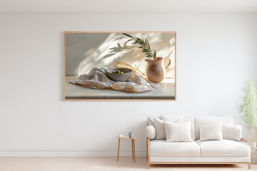 Layered Linen Travertine Still Canvas Wall Art for the Bedroom, Soft Painterly Print, Soft Dreamy Glow, Gift for Creatives — layered-linen-travertine-still-bedroom-wall-art.jpg