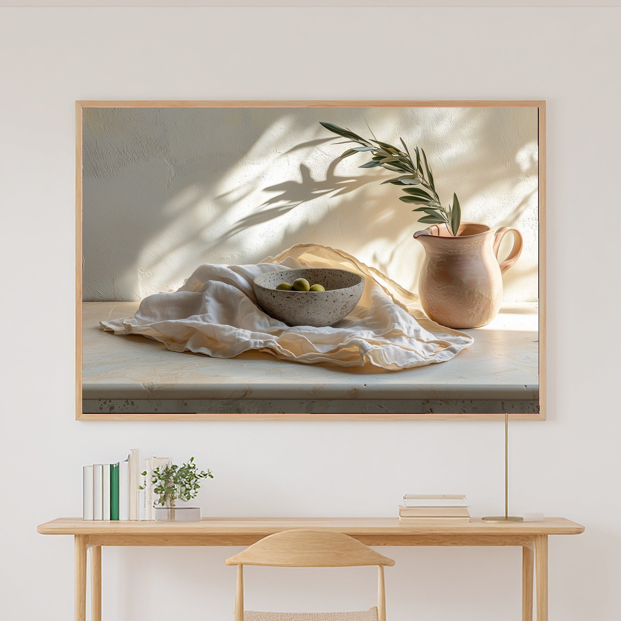 Layered Linen Travertine Still Canvas Wall Art for the Bedroom, Soft Painterly Print, Soft Dreamy Glow, Gift for Creatives — layered-linen-travertine-still-canvas-print.jpg