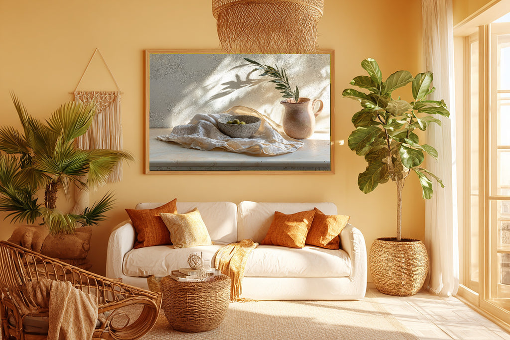 Layered Linen Travertine Still Canvas Wall Art for the Bedroom, Soft Painterly Print, Soft Dreamy Glow, Gift for Creatives — layered-linen-travertine-still-room-5-wall-art.jpg