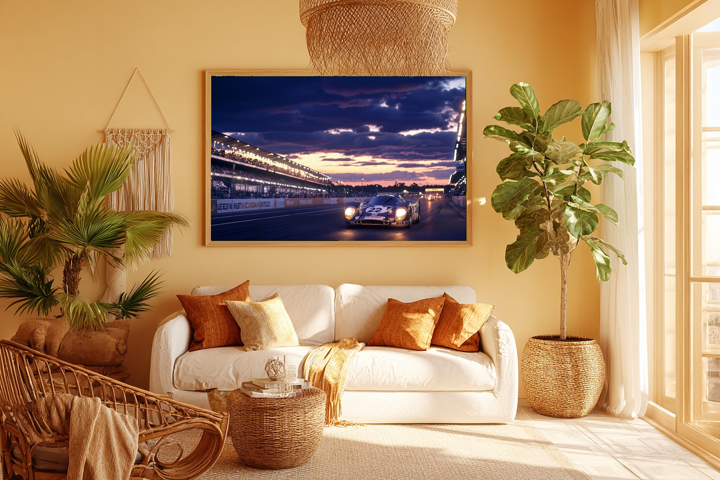 Le Mans 24H Retro Poster Print on Stretched Canvas — Dreamy Warm Gallery for the Living Room, Gift for the Art Lover in Your Life — le-mans-24h-retro-poster-room-5-wall-art.jpg