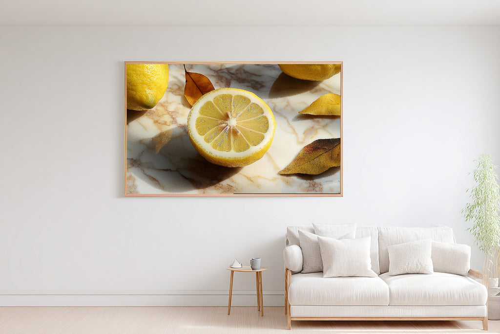 Lemon Half Marble Table Museum-Quality Canvas, Patina-Blue Abstract Art, Home Office Wall Decor, Gift for Home Owners — lemon-half-marble-table-bedroom-wall-art.jpg