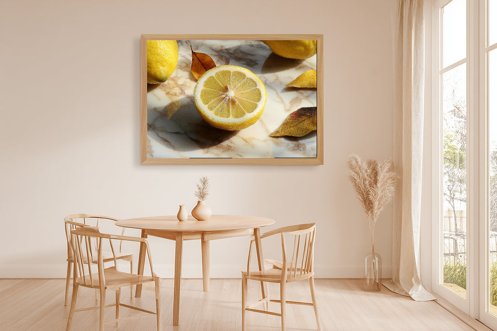 Lemon Half Marble Table Museum-Quality Canvas, Patina-Blue Abstract Art, Home Office Wall Decor, Gift for Home Owners — lemon-half-marble-table-dining-room-wall-art.jpg
