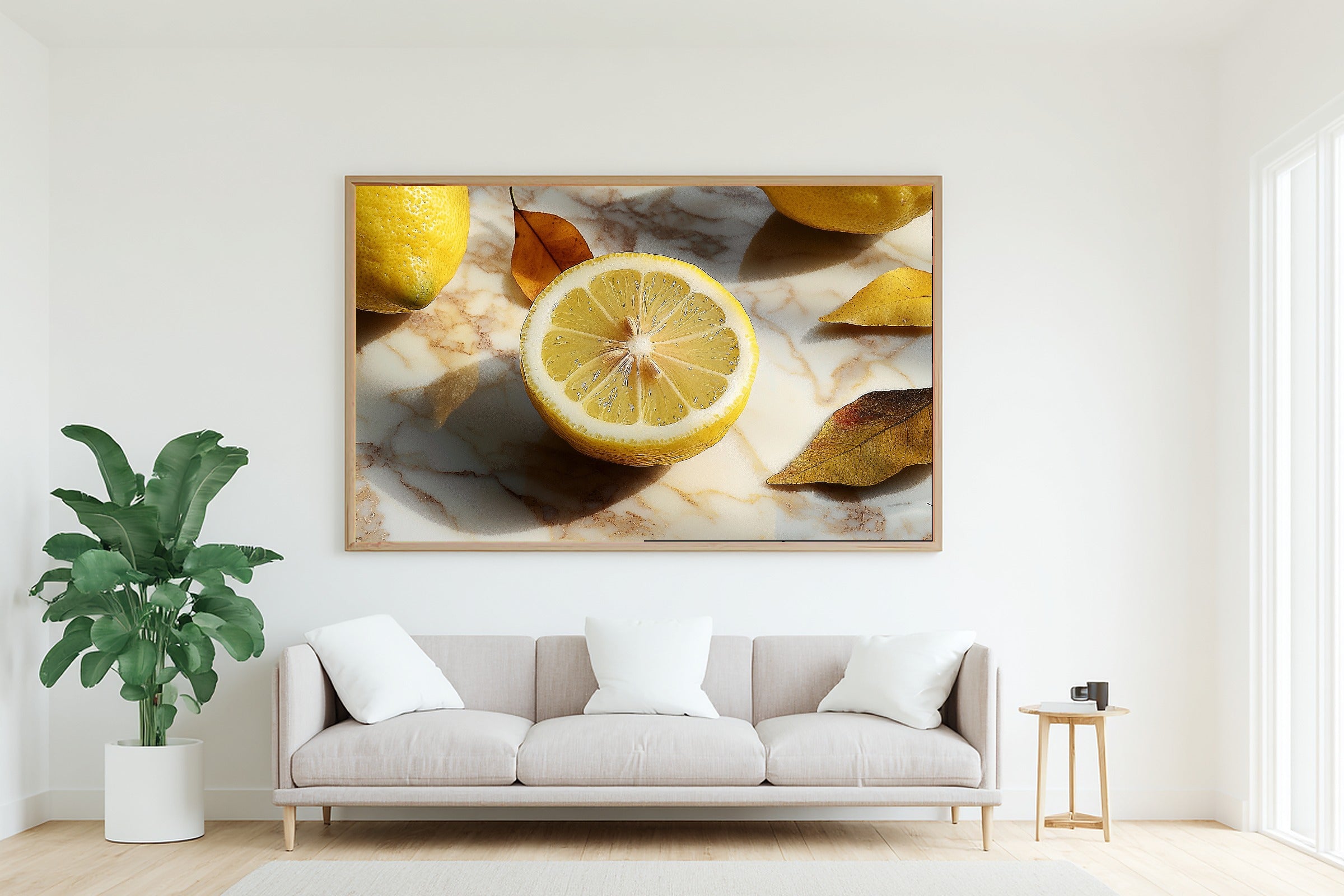 Lemon Half Marble Table Museum-Quality Canvas, Patina-Blue Abstract Art, Home Office Wall Decor, Gift for Home Owners — lemon-half-marble-table-living-room-wall-art.jpg