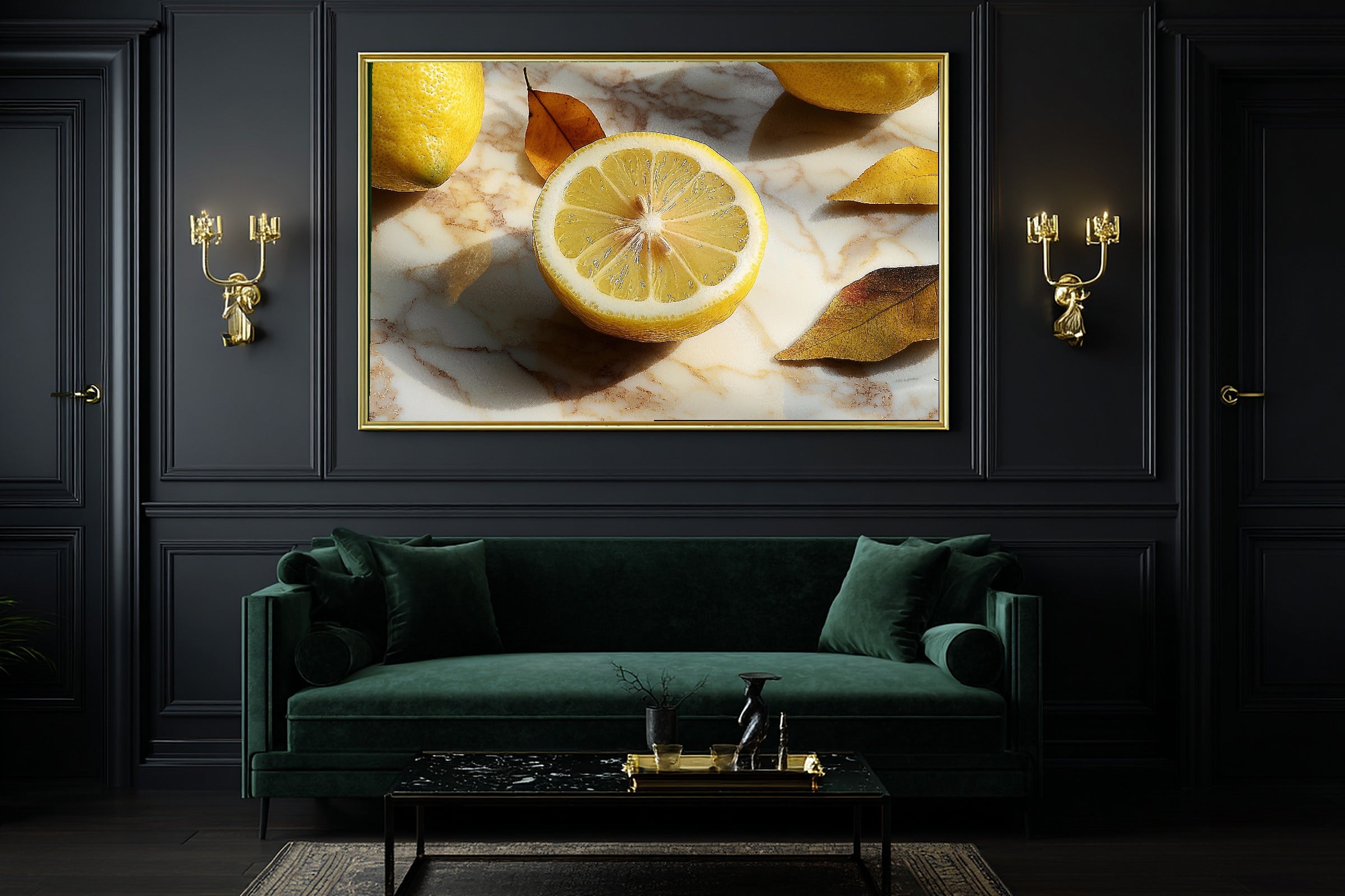 Lemon Half Marble Table Museum-Quality Canvas, Patina-Blue Abstract Art, Home Office Wall Decor, Gift for Home Owners — lemon-half-marble-table-office-wall-art.jpg