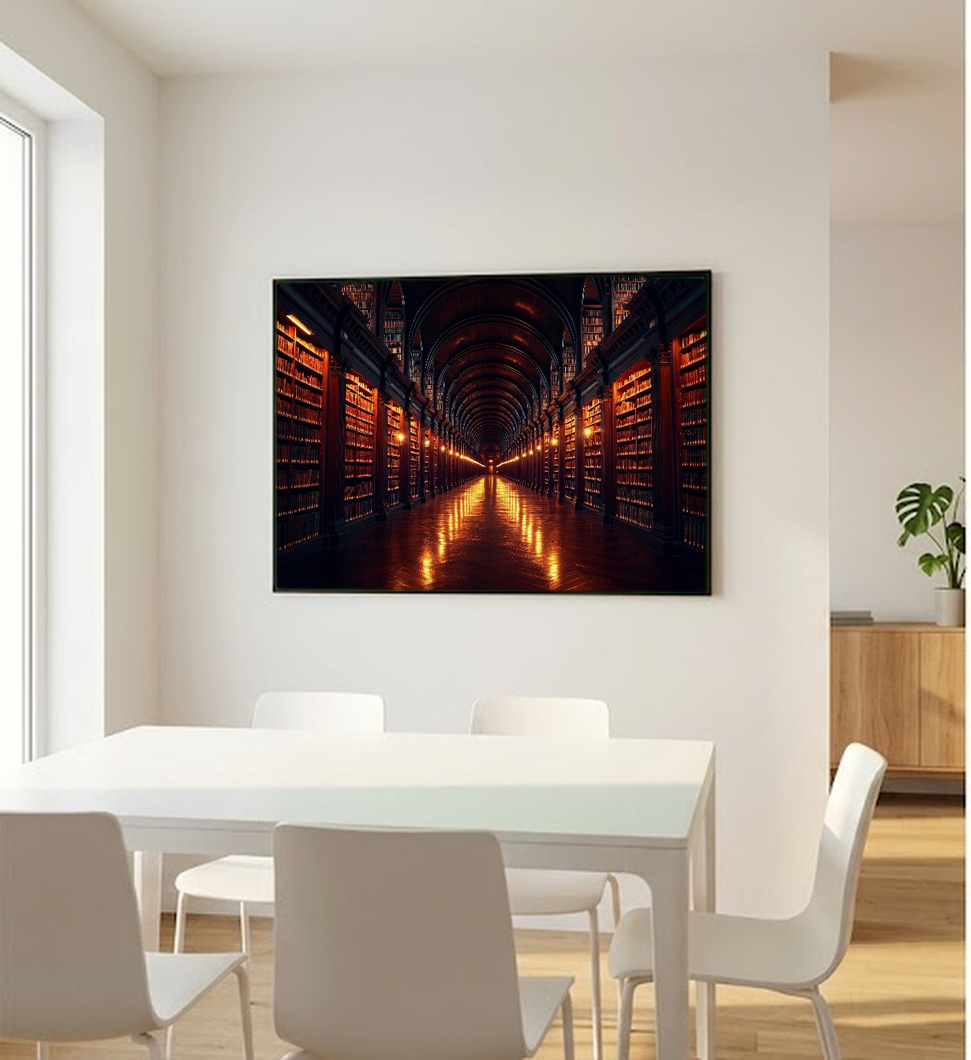 Library Corridor Canvas Wall Art | Vanishing Point Print, Dark Academia Decor, Stretched Canvas — library-corridor-perspective-bedroom-wall-art.jpg