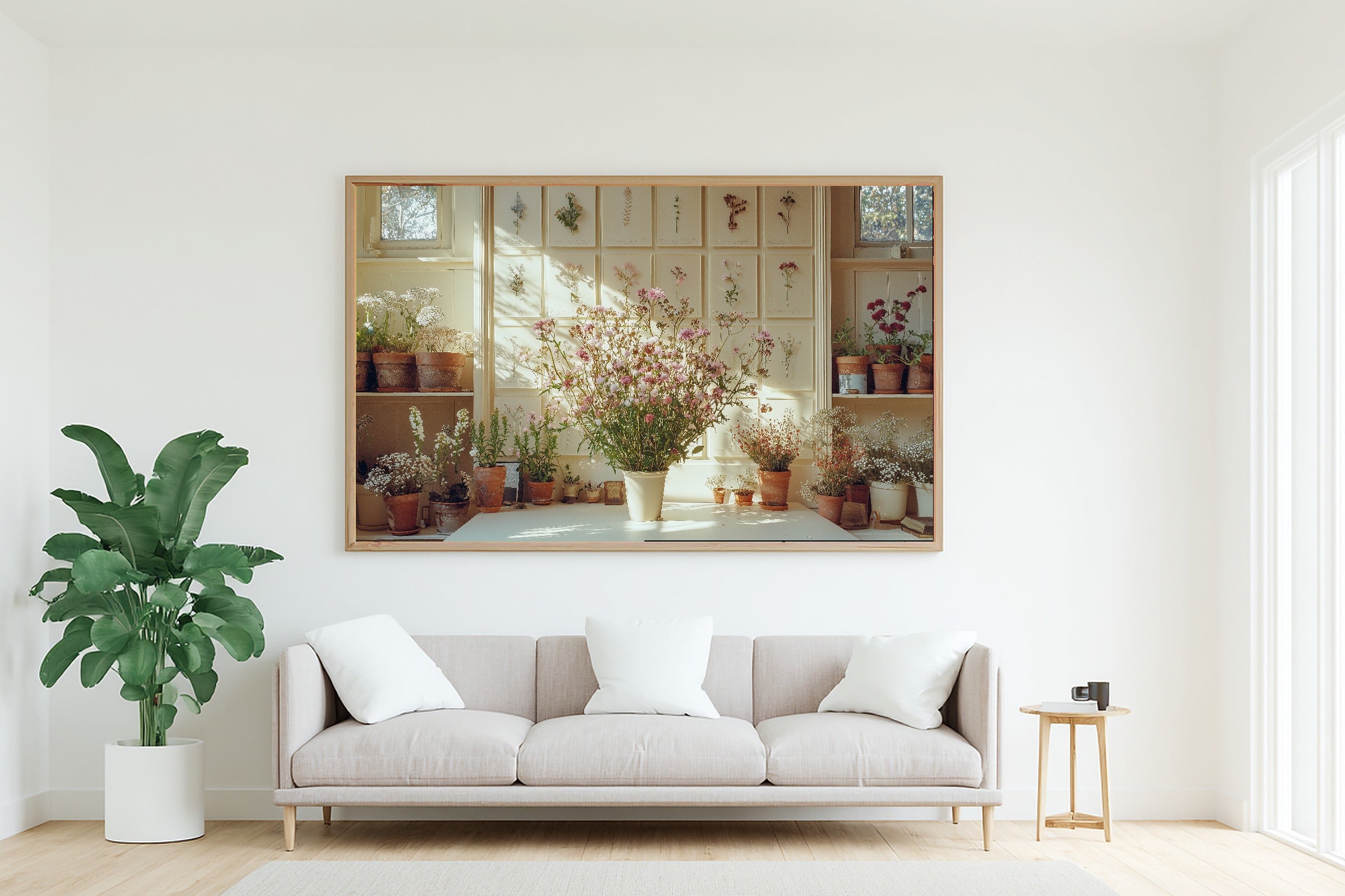 Light Academia Botanical Studio Giclée Canvas Print, Vintage Botanical Watercolor Poster Print, Cottage Kitchen Statement Piece — light-academia-botanical-studio-living-room-wall-art.jpg