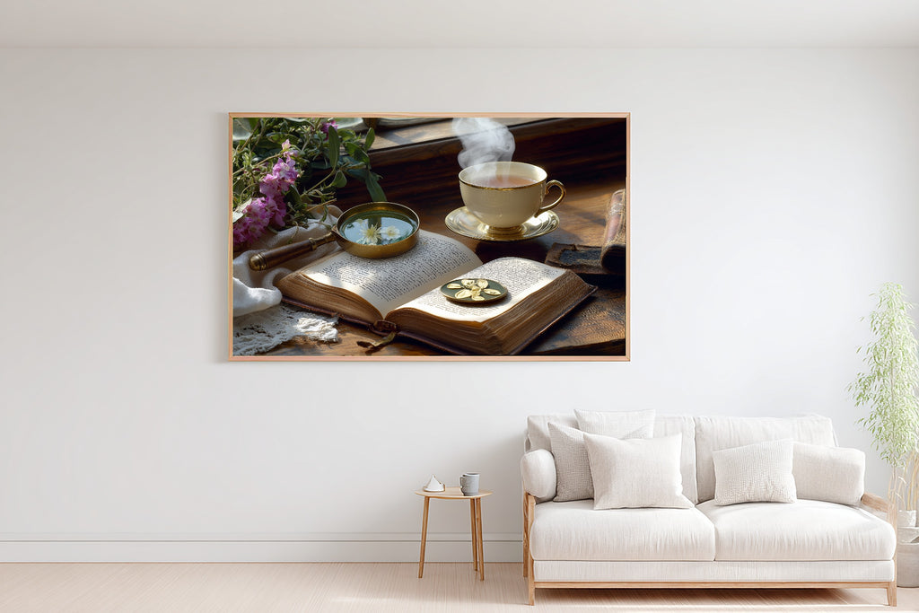 Light Academia Scholars Desk Teacup Canvas Wall Art | Warm Gallery Wall Art | Living Room Decor | Mother's Day Gift Idea — light-academia-scholars-desk-teacup-bedroom-wall-art.jpg