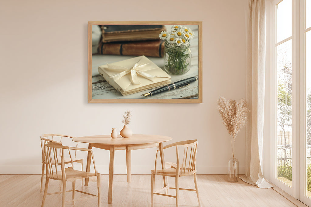 Light Academia Vellum Letters Daisies Canvas Print, Dreamy Timeless Artwork, Home Office Wall Decor, Birthday Gift for Her — light-academia-vellum-letters-daisies-dining-room-wall-art.jpg