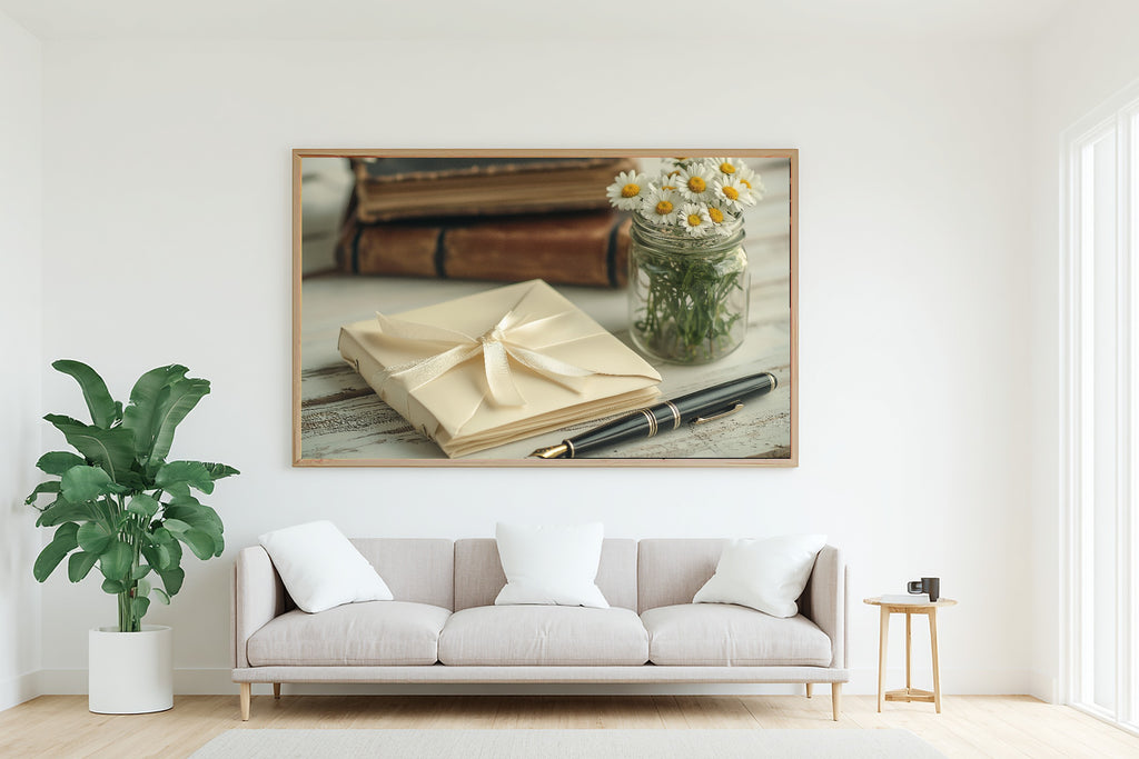 Light Academia Vellum Letters Daisies Canvas Print, Dreamy Timeless Artwork, Home Office Wall Decor, Birthday Gift for Her — light-academia-vellum-letters-daisies-living-room-wall-art.jpg
