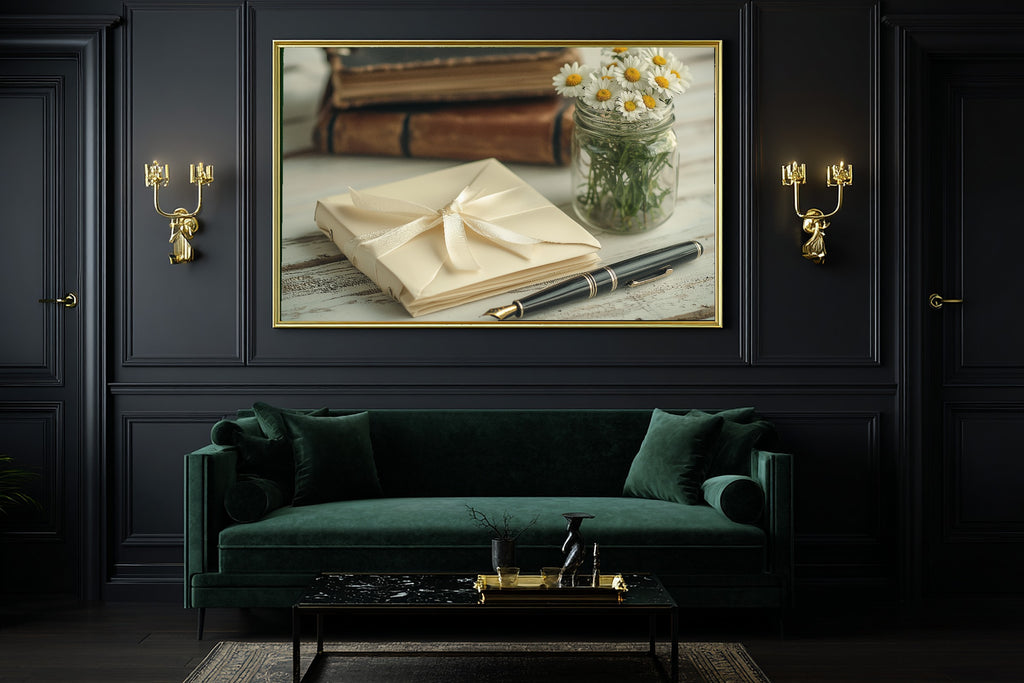 Light Academia Vellum Letters Daisies Canvas Print, Dreamy Timeless Artwork, Home Office Wall Decor, Birthday Gift for Her — light-academia-vellum-letters-daisies-office-wall-art.jpg