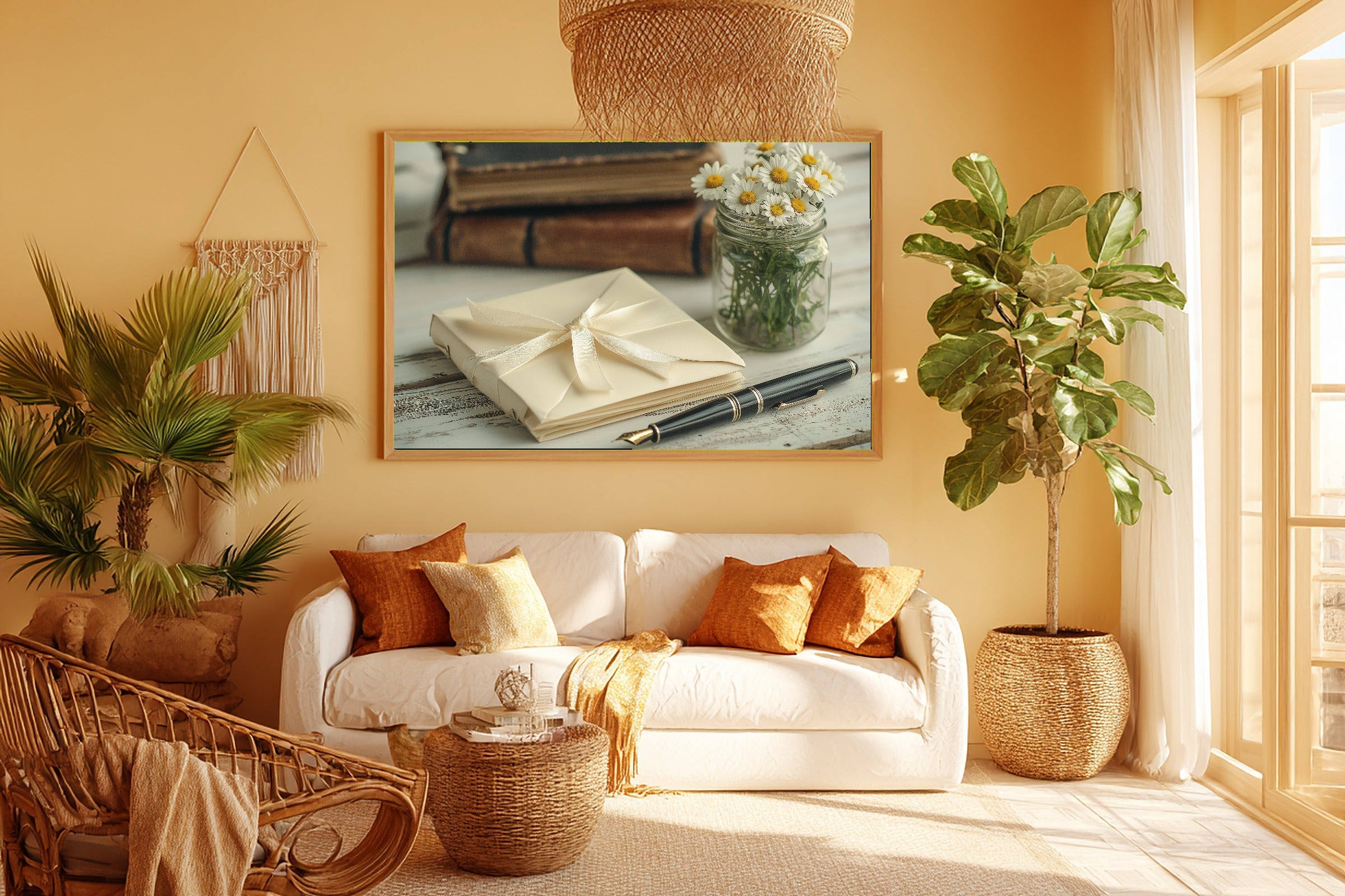 Light Academia Vellum Letters Daisies Canvas Print, Dreamy Timeless Artwork, Home Office Wall Decor, Birthday Gift for Her — light-academia-vellum-letters-daisies-room-5-wall-art.jpg