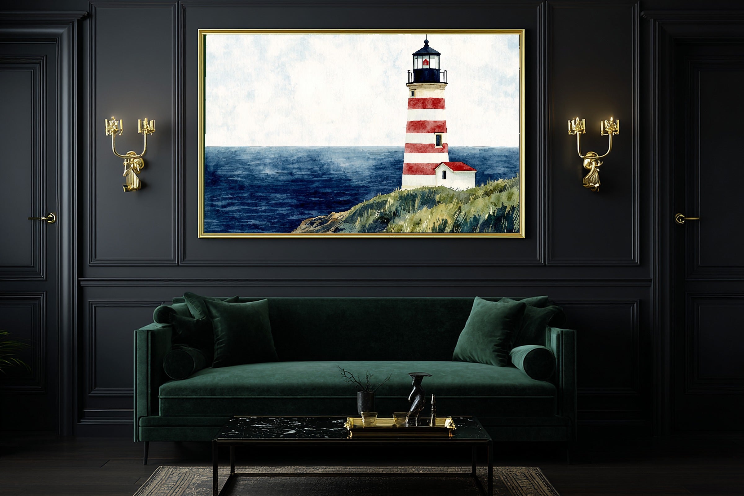 Soft Paradise Lighthouse Preppy Watercolor Canvas Wall Art — Warm Print for the Sunroom, A Gift the Island-Loving Friend Will Adore — lighthouse-preppy-watercolor-office-wall-art.jpg