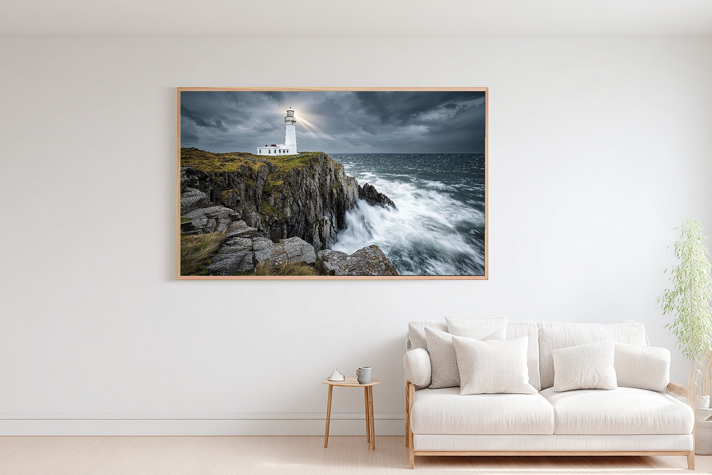 Sunlit Palm Lighthouse Storm Rocky Canvas Wall Art — Warm Print for the Sunroom, A Gift the Island-Loving Friend Will Adore — lighthouse-storm-rocky-bedroom-wall-art.jpg