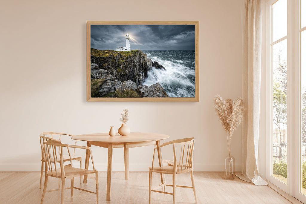 Sunlit Palm Lighthouse Storm Rocky Canvas Wall Art — Warm Print for the Sunroom, A Gift the Island-Loving Friend Will Adore — lighthouse-storm-rocky-dining-room-wall-art.jpg