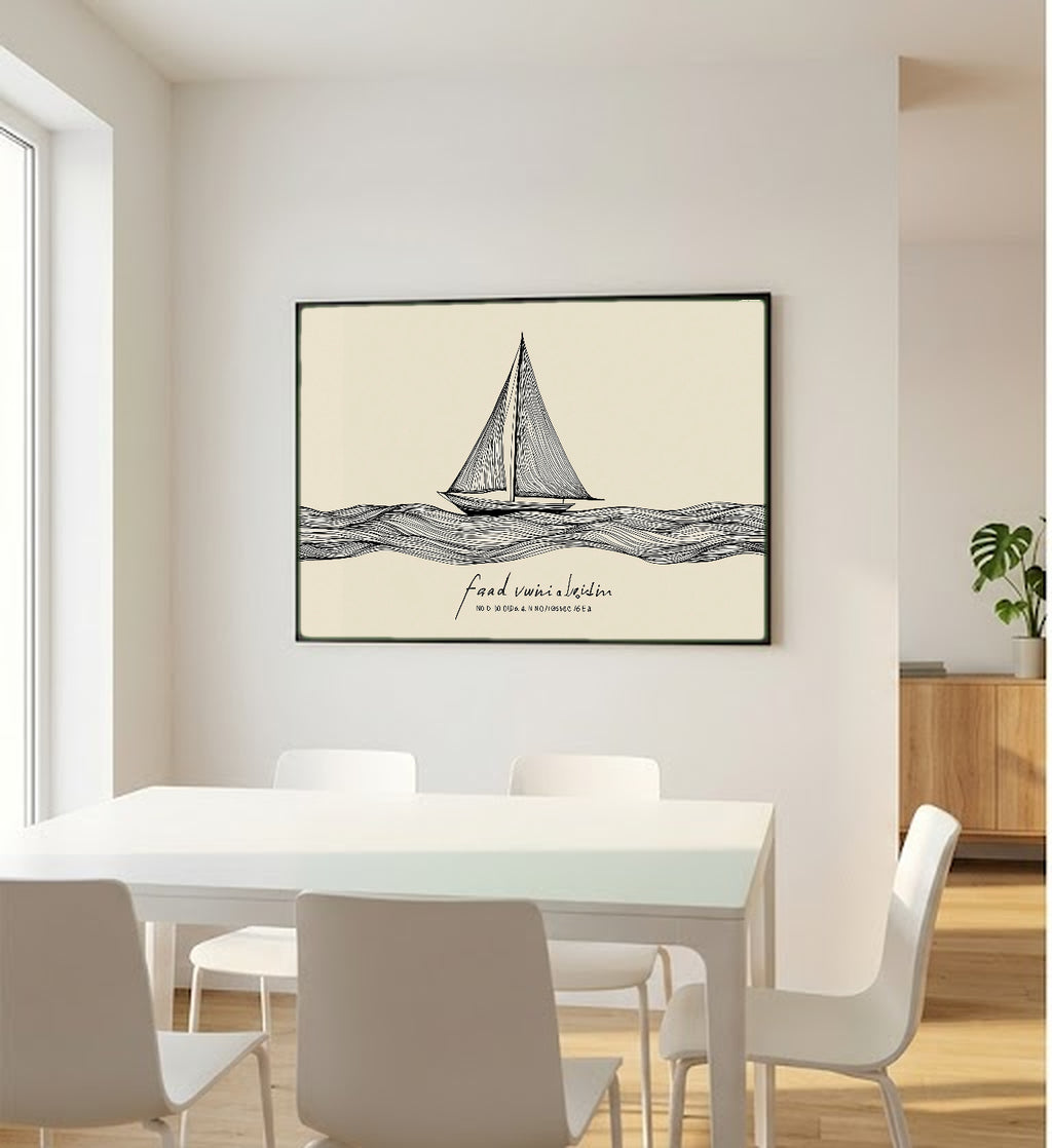 Line Sailboat Canvas Wall Art | Fair Winds Quote Print, Minimalist Coastal Decor, Stretched Canvas — line-sailboat-fair-winds-bedroom-wall-art.jpg