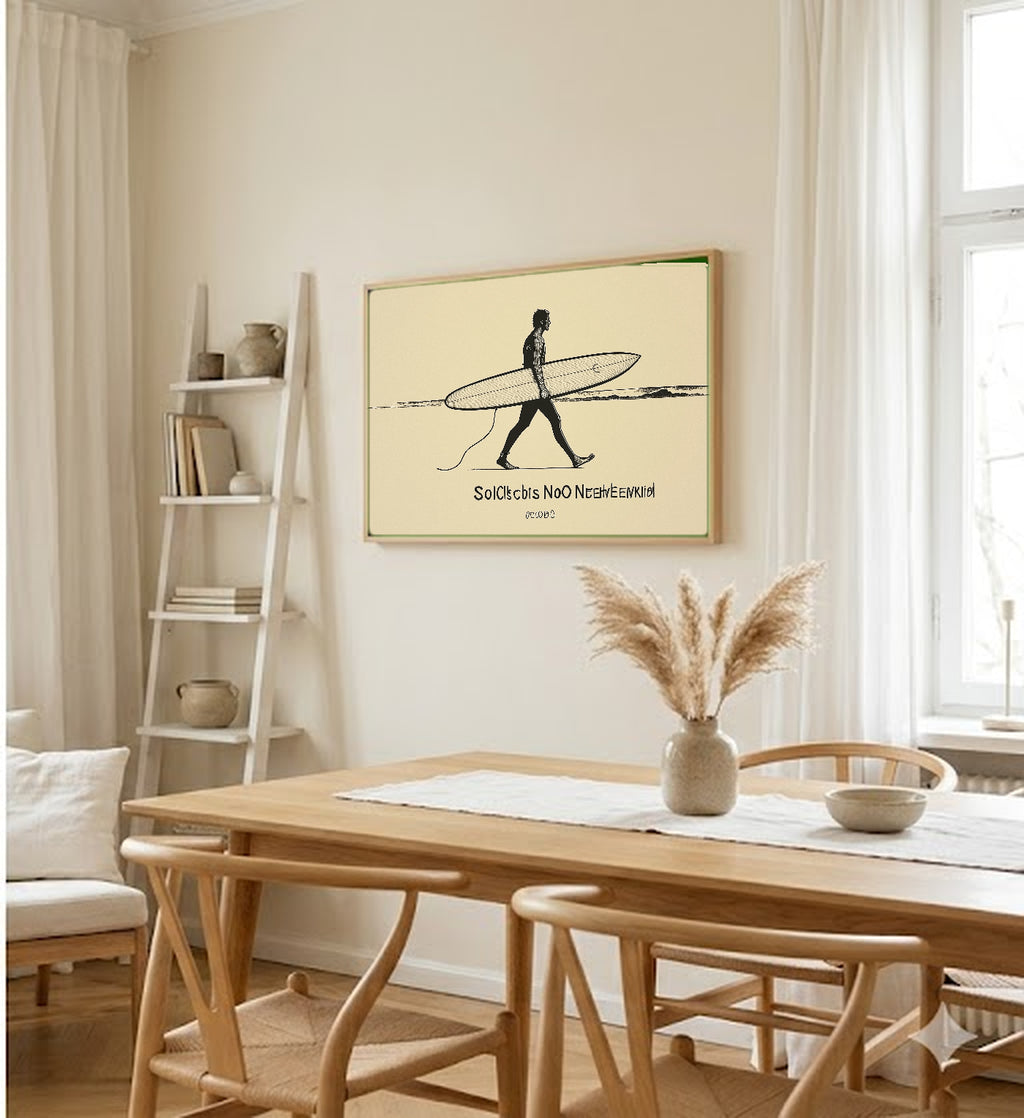 Line Art Surfer Canvas Wall Art | Salt Cures Quote Print, Minimalist Coastal Decor, Stretched Canvas — line-surfer-salt-cures-dining-room-wall-art.jpg
