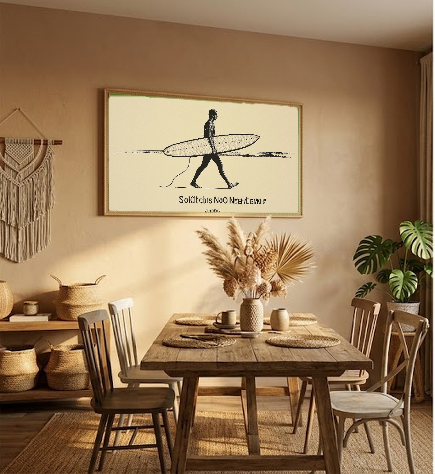 Line Art Surfer Canvas Wall Art | Salt Cures Quote Print, Minimalist Coastal Decor, Stretched Canvas — line-surfer-salt-cures-hallway-wall-art.jpg