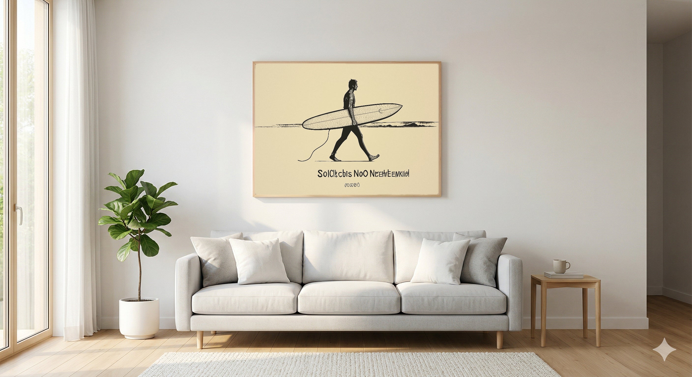 Line Art Surfer Canvas Wall Art | Salt Cures Quote Print, Minimalist Coastal Decor, Stretched Canvas — line-surfer-salt-cures-living-room-wall-art.jpg