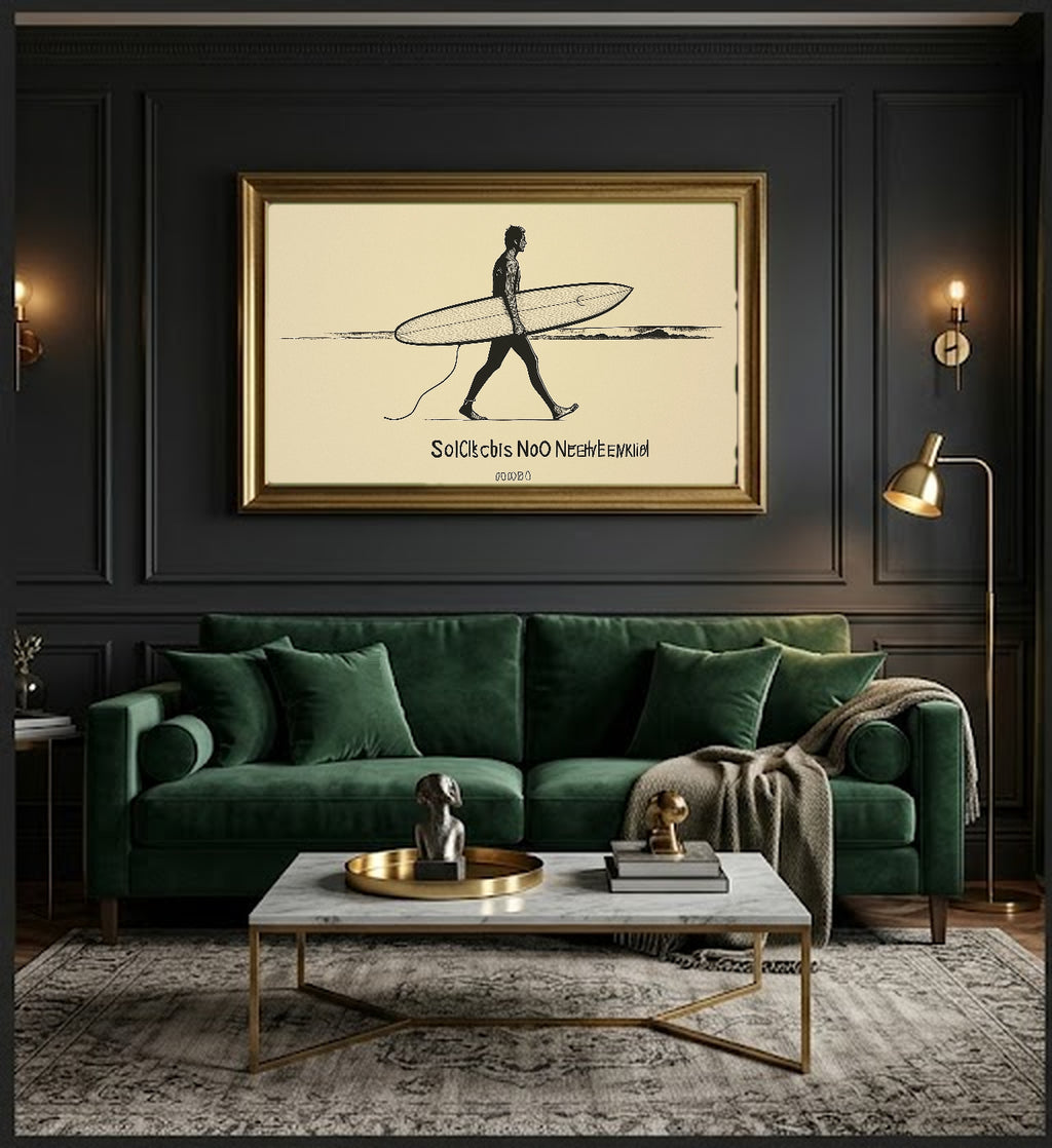 Line Art Surfer Canvas Wall Art | Salt Cures Quote Print, Minimalist Coastal Decor, Stretched Canvas — line-surfer-salt-cures-office-wall-art.jpg