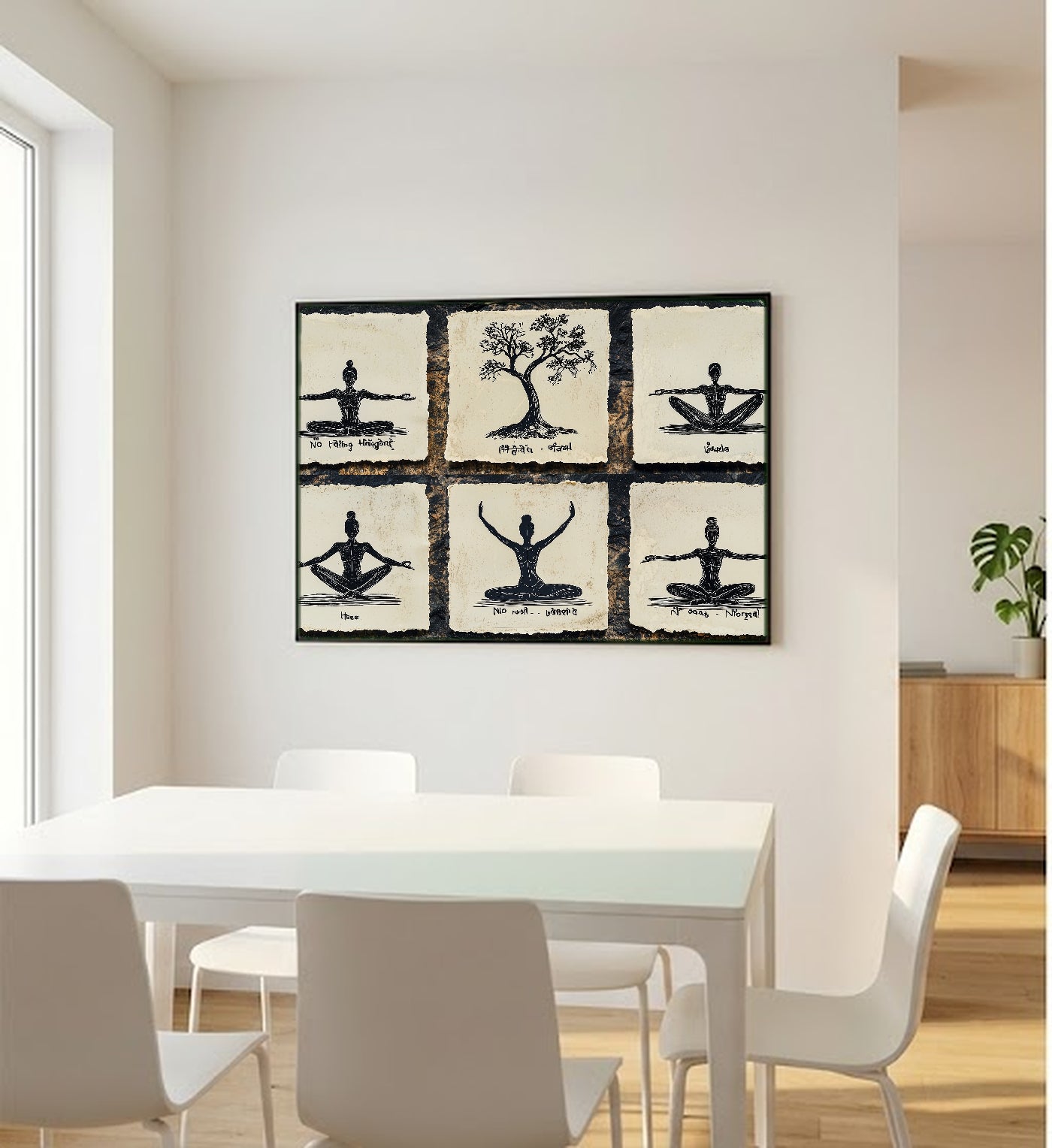 Line Art Yoga Canvas Wall Art | Pose Grid Print, Minimalist Studio Decor, Stretched Canvas — line-yoga-poses-grid-bedroom-wall-art.jpg