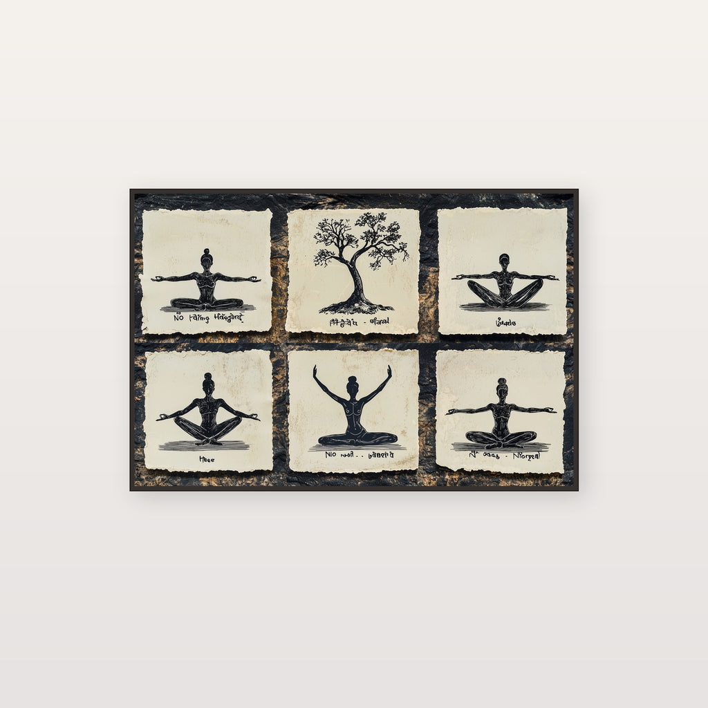 Line Art Yoga Canvas Wall Art | Pose Grid Print, Minimalist Studio Decor, Stretched Canvas — line-yoga-poses-grid-canvas-print.jpg
